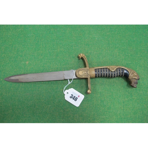 348 - WWI Era German Imperial Artillery Lion Head Sword, converted into a trench type dagger by removal of... 