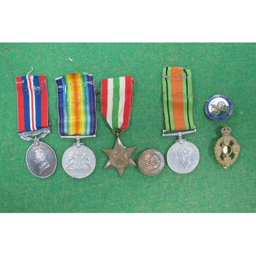 389 - WWII British Medals: Defence Medal, Victory Medal, Italy Star, Territorial Army Service Medal. Plus ... 