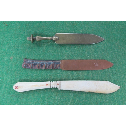 391 - WWI and Napoleonic Knives, includes copper paper knife made from shell drive band and marked 'Ypres'... 