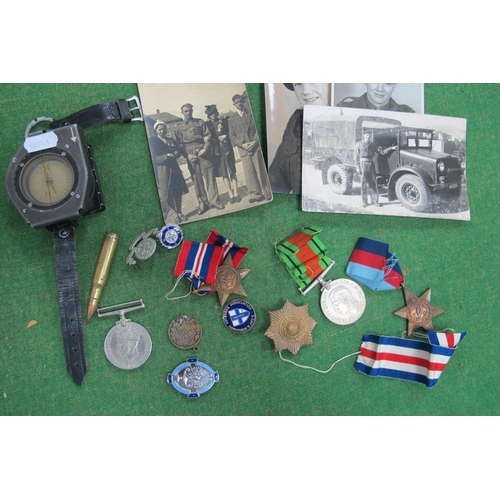 399 - WWII British Medals, including two 1939/1945 Stars, Defence Medal and Victory Medal. Plus unidentifi... 