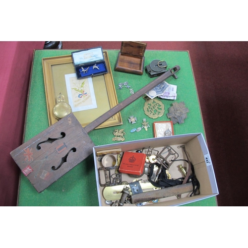 412 - Miscellaneous Military Related Items, including badges, button, cuff links, homemade musical instrum... 