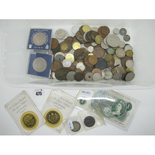 475 - A Collection of GB/World Coins and Banknotes, includes twenty GB £1 banknotes in various conditions,... 