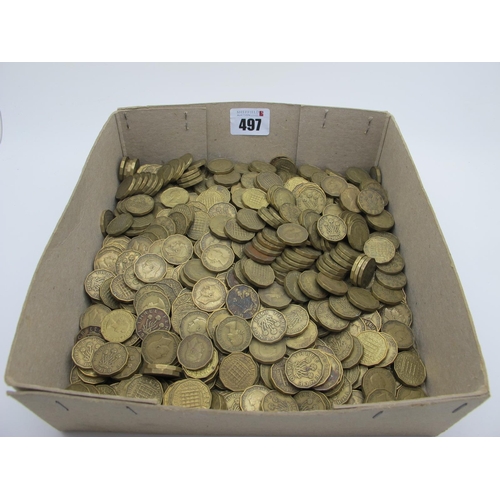 497 - Large Collection of Over Six Hundred Brass Threepences, circulated.