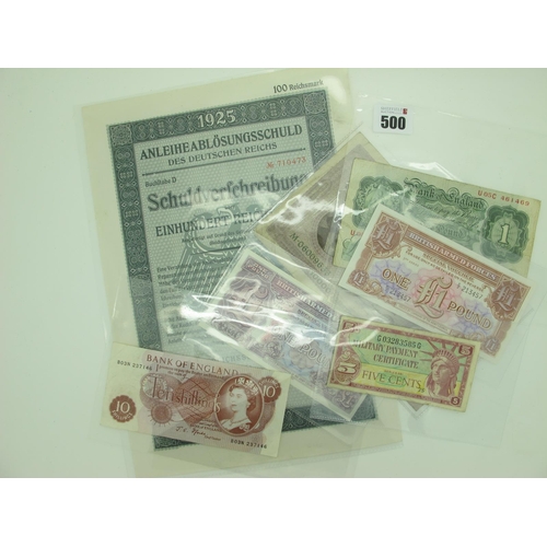 500 - A 1925 One Hundred Reichsmark Germany Bond; together with a 1923 Germany 100,000, Mark Banknote, U.S... 