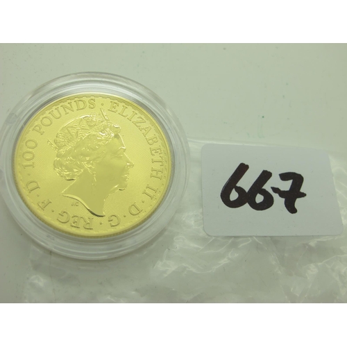 667 - 2022 QEII Fine Gold Britannia £100 Coin, VF, encapsulated.