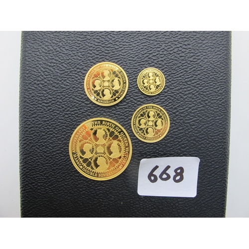 668 - 2019 QEII Alderney Gold Sovereign Four Coin Set, contains a Double, Full, Half and Quarter Sovereign... 