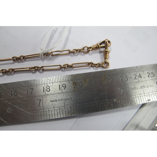 130 - A 9ct Gold Fancy Link Albert Chain, to double swivel style clasps, suspending a 9ct gold T-bar and a... 