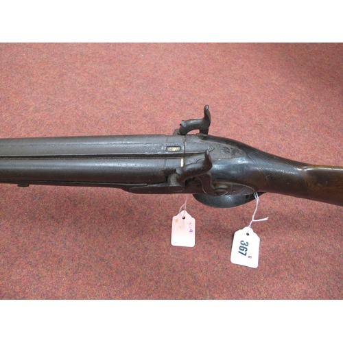 367 - A XIX Century Double Barrel Percussion Shot Gun, possible flintlock conversion, overall poor conditi... 