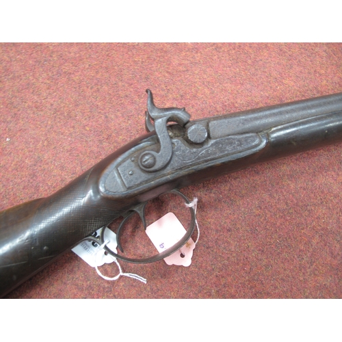 367 - A XIX Century Double Barrel Percussion Shot Gun, possible flintlock conversion, overall poor conditi... 