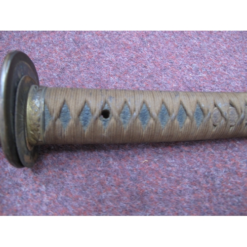 356 - WWII Style Japanese Samurai/Katana Sword, with bronze Tsuba, engraved copper Fuchi and wooden scabba... 