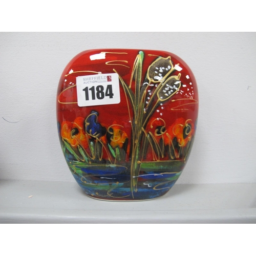 1184 - Anita Harris 'Dragonfly, Reeds and Iris' Purse Vase, gold signed, 12cm high.