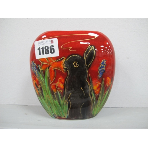 1186 - Anita Harris 'Bunny and Daffodil' Purse Vase, gold signed, 12cm high.