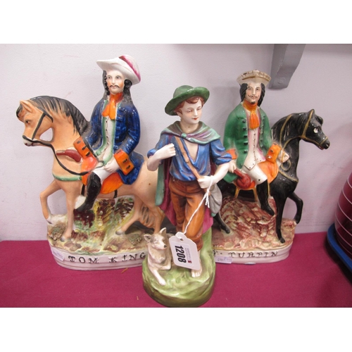 1208 - A XIX Century Staffordshire Flat Back Figures, 'Tom King'. 26cm high and D. Turpin. Royal Dux Boy wi... 