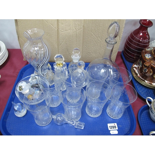 1209 - Scent Bottles, a set of six early XX Century glass tumblers, decanter etc, Caithness vase etc:- One ... 