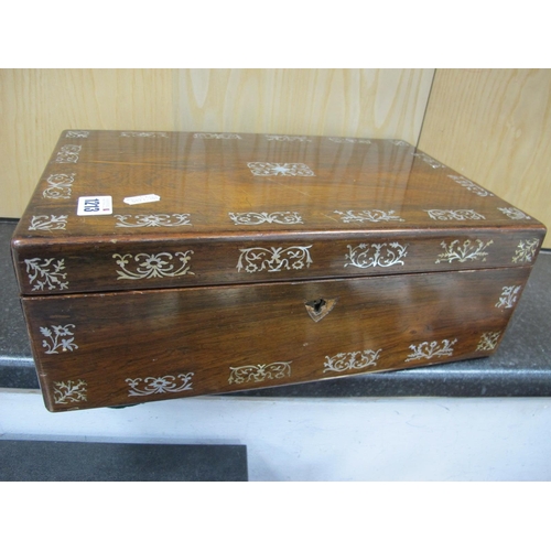 1213 - A XIX Century Rosewood Writing Box, with mother of pearl and brass campaign handles, 40cm wide, Roya... 