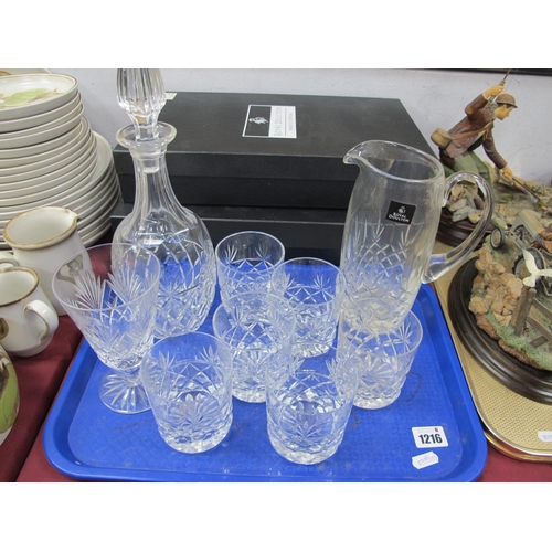 1216 - Brierley Decanter an Six Whiskey Glasses, Doulton jug:- One Tray. Boxed Doulton Dorchester Sherry an... 