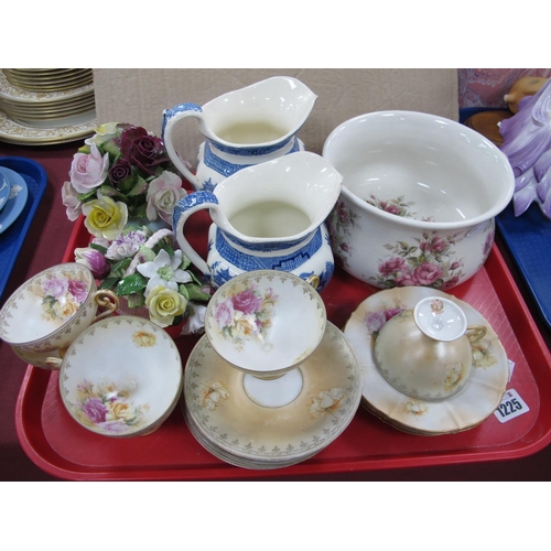 1225 - Portmeirion Chamber Pot, Wedgwood 'Willow' jugs, R.S Prussia tea ware, pottery posies:- One Tray.