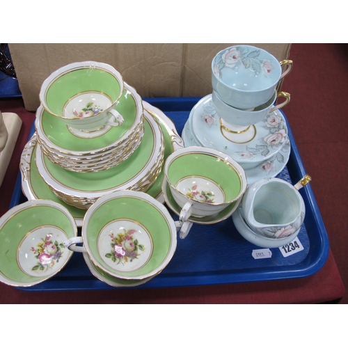 1234 - Chelson 4800 Hand Painted Floral Tea Service, of nineteen pieces with pale green bands. Aynsley C181... 