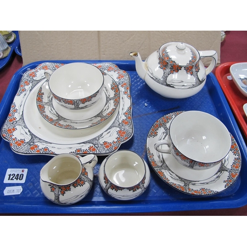 1240 - Crown Ducal Orange Tree Tea For Two Service, of eight pieces, including teapot.