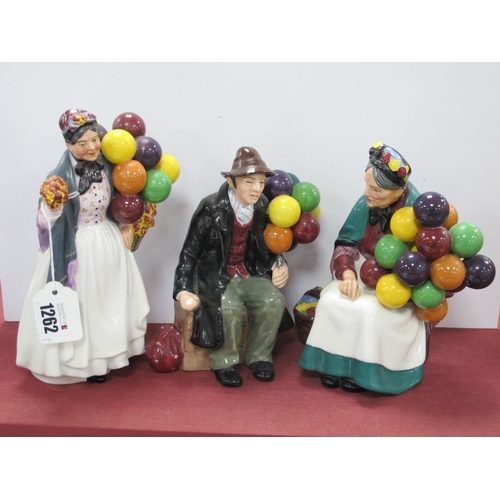 1262 - Royal Doulton The Balloon Man HN 1954, The Old Balloon Seller HN 1315, Biddy Penny Farthing HN 1843.... 