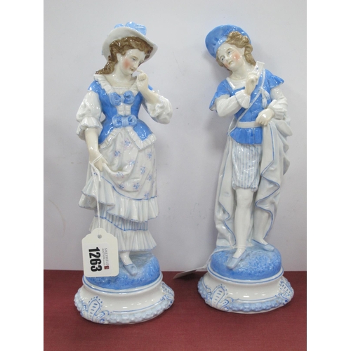 1263 - Pair of Continental Porcelain Figures, circa 1900, featuring Regency Belle and Beau, stamped HBS 483... 