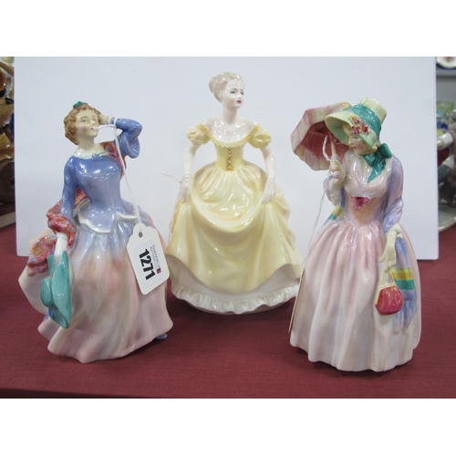 1271 - Royal Doulton Figurines, 'Miss Demure' and 'Blithe Morning', together with Coalport 'Emily'. (3)