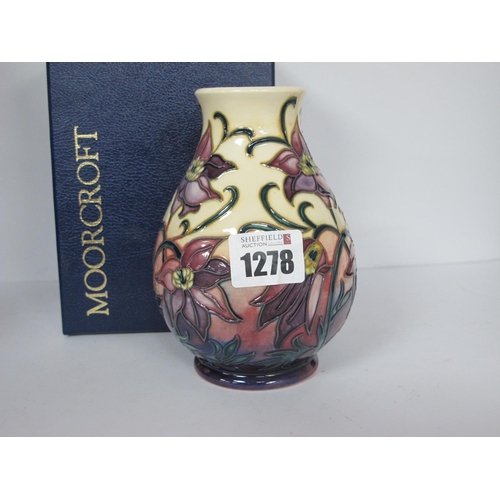 1278 - A Moorcroft Pottery Vase, painted in the Pasque Flower design by Philip Gibson, initials WM LK paint... 