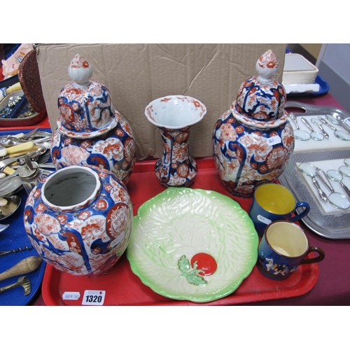 1320 - Pair of Late XIX Century Japanese Imari Pottery Bulbous Jars, with covers, 26cm high, similar jar an... 