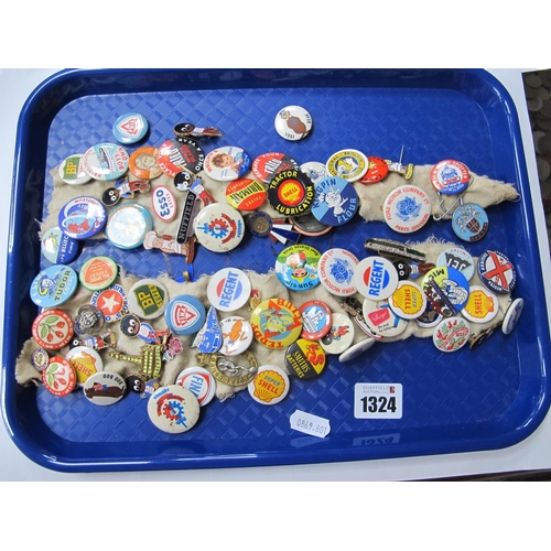 1324 - Badges Mainly Tin, but enamelled noticed, Robertson's Jam, Shell, Railway David Brown Tractors, Fina... 