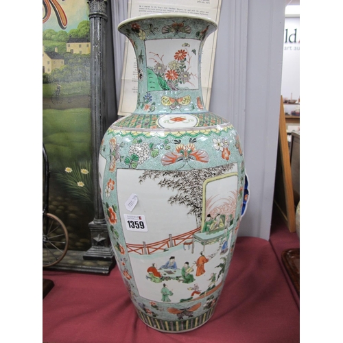 1359 - Oriental Chinese Porcelain Vase, with shaped panels featuring garden scenes, Temple Lion, butterflie... 