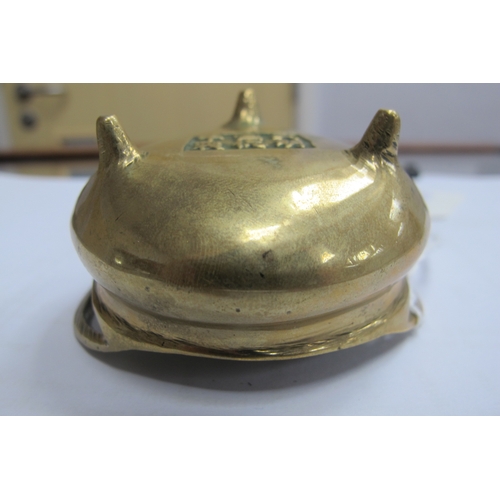 1326 - Oriental - Small Brass Censer, on three feet, with six character marks under base, 4cm high.