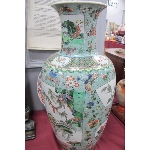 1359 - Oriental Chinese Porcelain Vase, with shaped panels featuring garden scenes, Temple Lion, butterflie... 