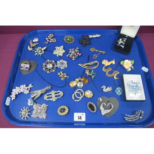 14 - A Mixed Lot of Assorted Costume Brooches, including flowers, butterfly, etc :- One Tray