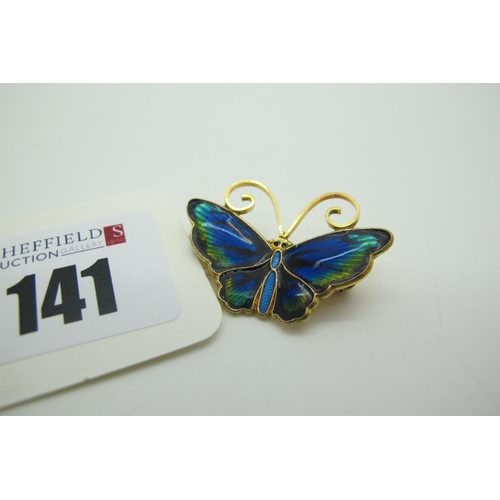 141 - David Andersen; A Norwegian Enamel Butterfly Brooch, gilt, stamped 