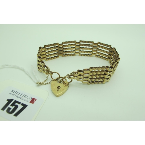 157 - A 9ct Gold Gate Link Style Bracelet, to 9ct gold heart shape padlock style clasp (9.5grams).