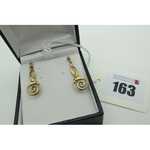 163 - A Pair of 9ct Gold Celtic Style Drop Earrings, (2.2grams).