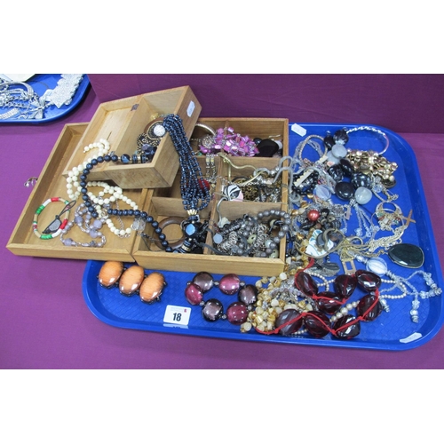 18 - A Mixed Lot of Assorted Costume Jewellery, including bead necklaces, chains, trinket boxes etc :- On... 