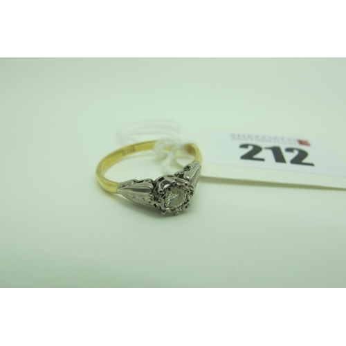 212 - A Single Stone Diamond Ring, the brilliant cut stone illusion set, between textured shoulders, stamp... 