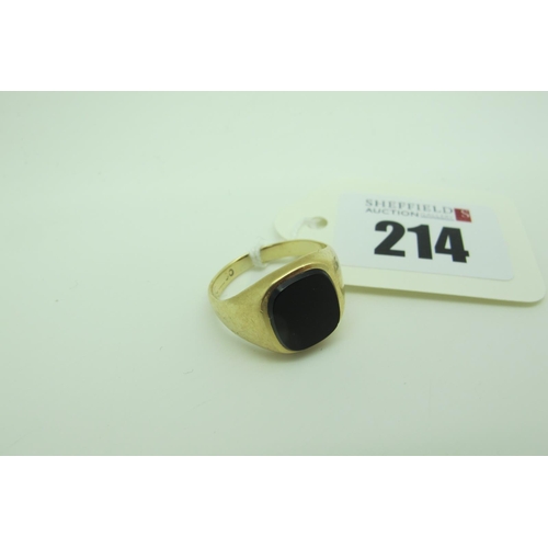 214 - A Signet Style Ring, with inset cushion shape panel (hallmark rubbed) (finger size P).