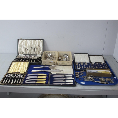 25 - A Mixed Lot of Assorted Plated Cutlery, including hallmarked silver coffee spoons, in fitted case; p... 