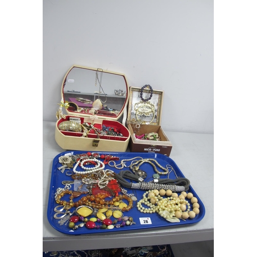 28 - A Mixed Lot of Assorted Costume Jewellery, including musical jewellery box, bracelets, bead necklace... 