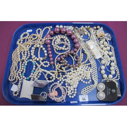 44 - A Selection of Imitation Pearl Bead Costume Jewellery, etc :- One Tray