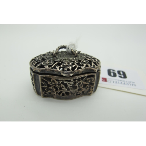 69 - A Decorative Novelty Pill Box, of caddy style with top carry handle, pierced and with inset marcasit... 