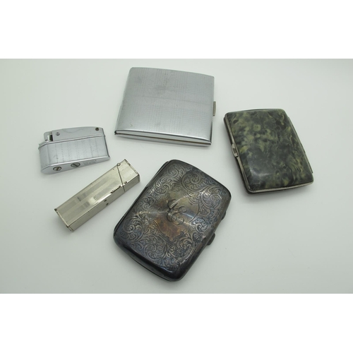 77 - A Hallmarked Silver Cigarette Case, (damages / split) together with two further cigarette cases, Str... 