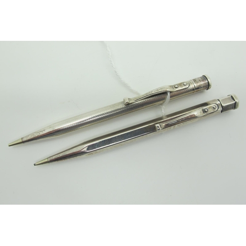 78 - A Hallmarked Silver Yard-O-Led Pencil, London 1948; Another Example, London 1947, allover engine tur... 