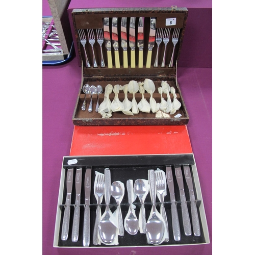 8 - A Modernist Style Stainless Steel Cutlery Set, six setting, in original box; Together with An Effane... 