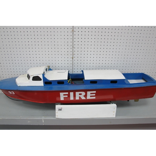 217 - A Scratch Built Model of a Fire Rescue Launch Boat, Wooden/Balsa Wood Construction, including Overla... 