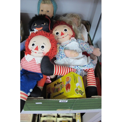 239 - A Quantity of Dolls and Soft Toys, by BND London, Fisher Prince and other; together with a boxed Pel... 