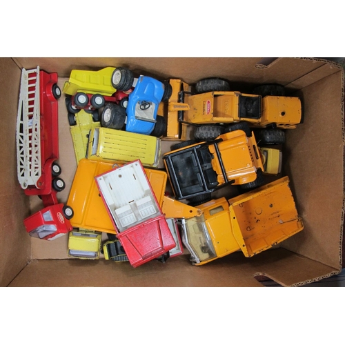 256 - A Collection of Pressed Steel Model Vehicles, by Tonka, Tri-ang, including Loader, Beach Buggy, Tipp... 