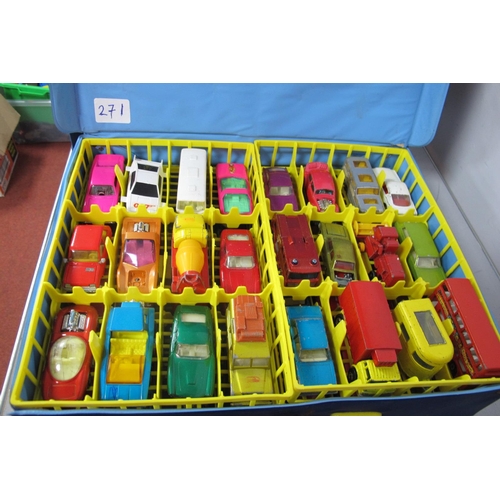 271 - An Early 1970's Matchbox Carry Case, (handle broken) containing forty eight Matchbox and similar die... 